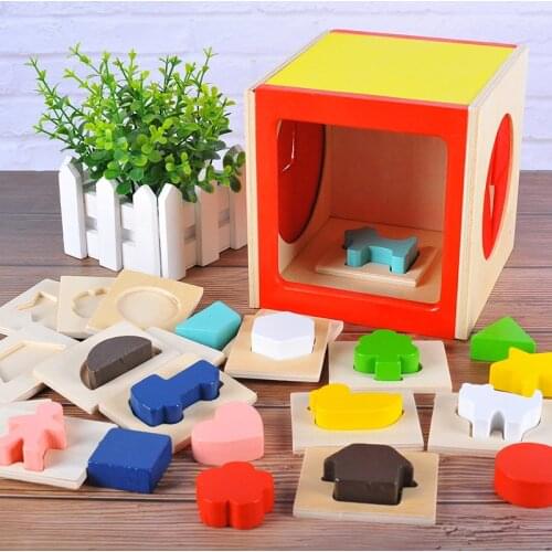 Childrens Montessori Wooden Toys Childrens Puzzles Handmade Diy Toys Baby Tactile Sensory Development Shape Matching Game Toys
