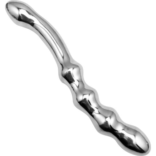 Stainless steel double large metal fake dildo G Spot anal beads plug P-spot prostate massager stick vaginal sex toy for woman