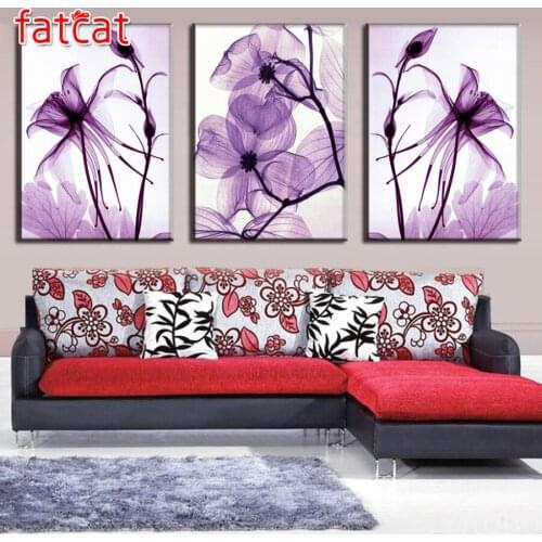 FATCAT 5D DIY Full Diamond Painting Purple transparent crystal flower Diamond Embroidery Rhinestone Mosaic Decor 3pcs AE1006
