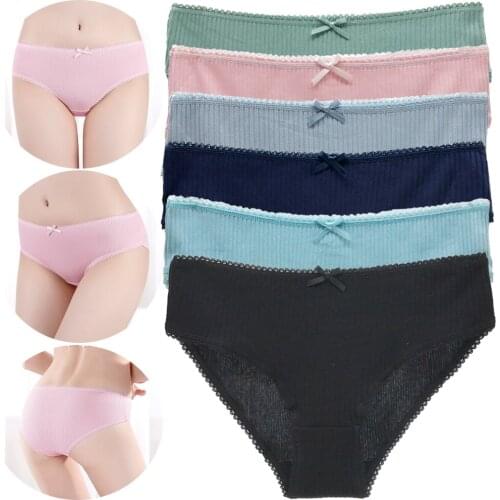Hot Sale Women Panties Fashion Striped Lace Underwear Breathable Comfort Cotton Briefs Waist Hollow Underpant Cozy Lingerie