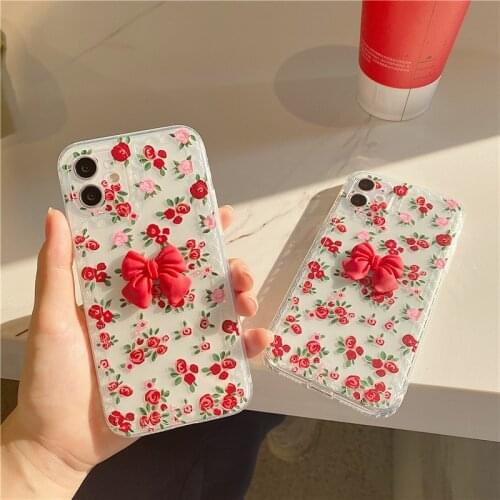 Retro sweet rose Flowers Bow Tie girls kawaii Phone Case For iPhone 11 12 Pro Max Xs Max XR Xs 7 8 Plus X 7Plus case Cute Cover