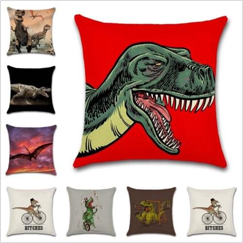 Cartoon funny Dinosaur comic dragon Linen cushion Cover Decoration Home sofa chair seat car friend seat kids gift pillowcase
