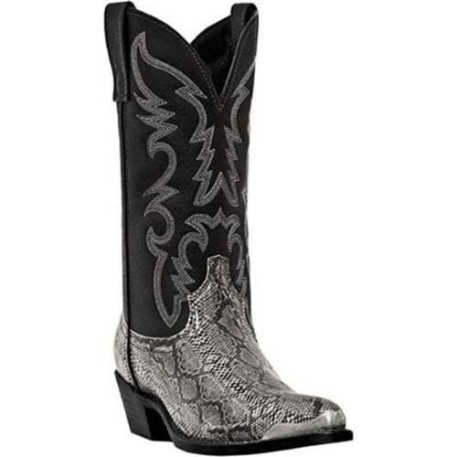 Shoes for Men High Heel Iron Head Print Embroidered Serpentine Western Cowboy Boots Women Pointed Boots Large Size Couples Boots