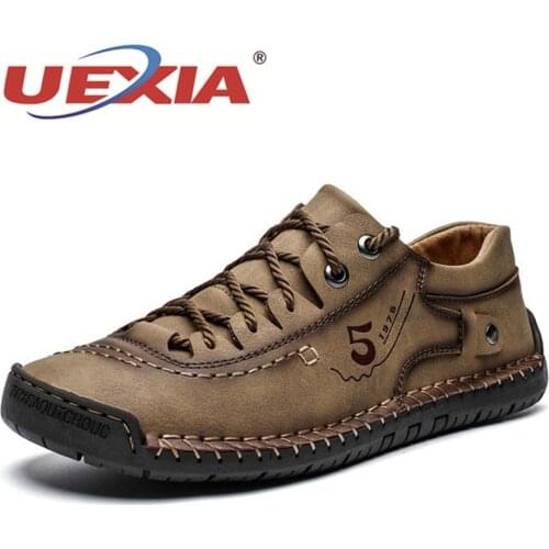 UEXIA Handmade Leather Mens Shoes Casual Luxury Brand Loafers Fashion Breathable Driving Slip on Moccasins Male Flats Footwear