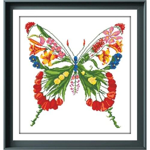 Flower butterfly cross stitch kits Dreampattern embroidery needlework sets 18ct 14ct 11ct white cloth cotton thread DIY handmade