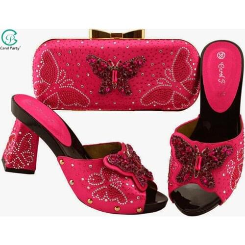 Fuchsia Color Italian design Ladies Shoes with Matching Bags for Wedding party Women Shoes and Bag to Match for Party Nigerian
