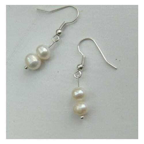 New Arrival Favorite Pearl Earrings 7mm White Round Genuine Freshwater Pearl S925 Silver Dangle Earring Charming Women Jewelry