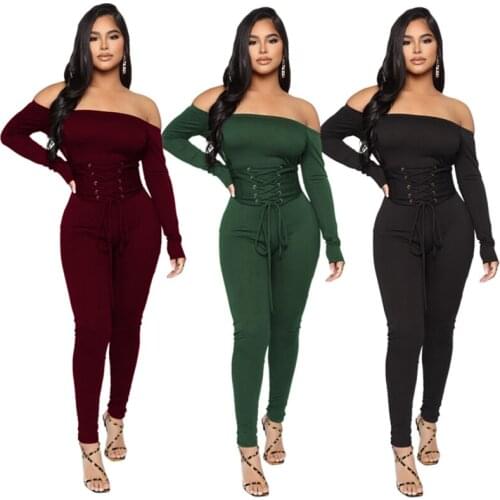 Solid Color Off Shoulder Bandage Jumpsuit