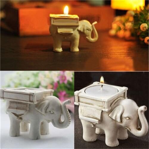 1PC Beige Retro Elephant Tea Light Candle Holders Ivory Wedding Party Decor Candlestick Candle Holders