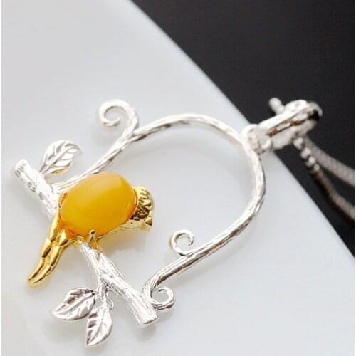 Silver Wholesale Handmade Natural Beeswax Bird Pendant Women Retro Thai Silver S925 Sterling Silver Pendant Men And Women