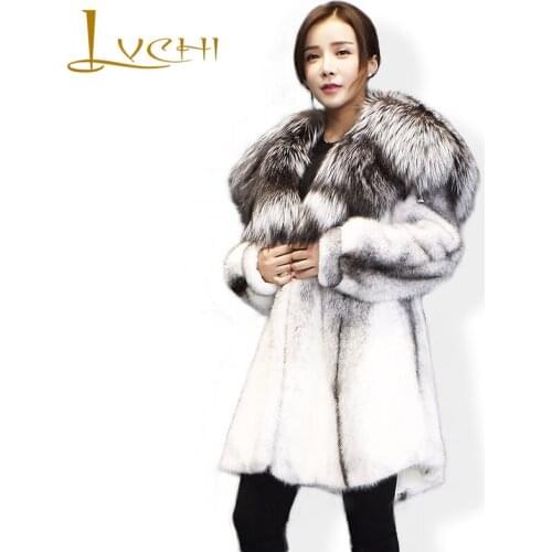 LVCHI Fur Story 2019 New Arrival Super Warm Winter Womens Real Silver Fox Fur Coat Natural Fox Color Full Sleeve Jacket