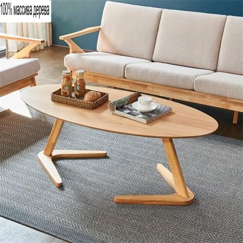 Modern oval coffee table side table for living room furniture in solid oak wood size 120X60X45cm