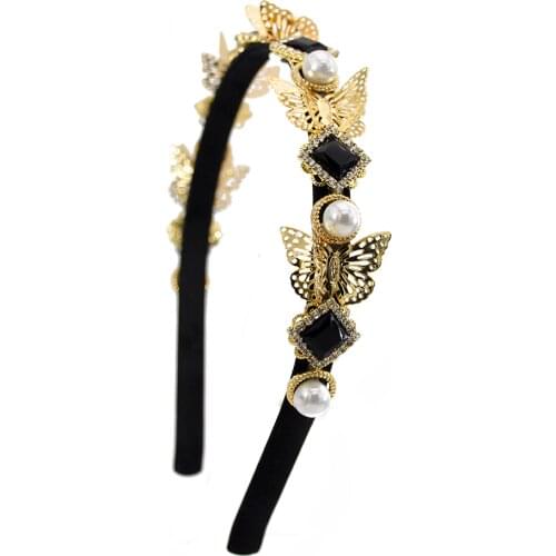 Baroque Pearl Hairbands Butterfly Crowns Tiaras Women Bridal Head Jewelry Banquet Party Wedding Hair Accessories