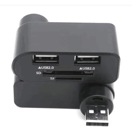 USB 2.0 Hub Multiport Adapter with 2 USB 2.0 Ports, TF/Micro SD Card Reader, Rotating 2-port Hub for PC, Laptops, Tablet