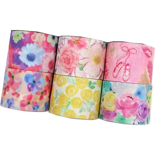 YJHSMY I-19411-936,38mm 5yards cartoon flower Thermal transfer Printed grosgrain Ribbons,bow cap DIY accessories decorations