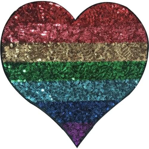 New Rainbow Sequins Patch DIY Love Heart Patches for Clothes Bags Garment Accessories Sew-on Embroidered Motif Applique