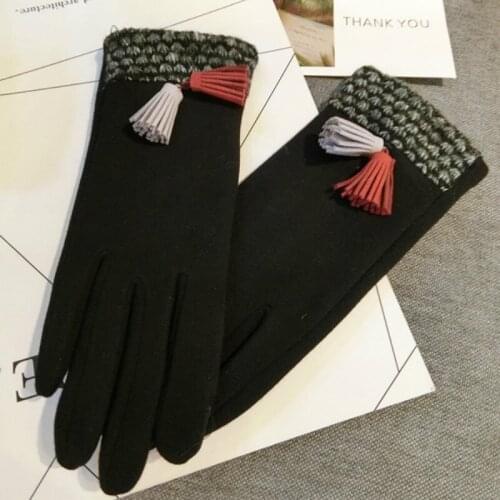 Women Korean version new touch screen five fingers tassel flannel thickening gloves cute warm winter gloves Mittens