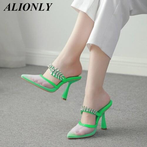ALIONLY Crystal PVC Transparent for Women 2021 Summer Pumps Sandals Elegant Pointed Toe Rhinestone High Heels Shoes Size 35-42