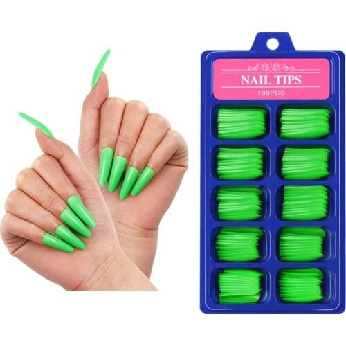 2021 100pcs/set False Nail Tips Full Coverage Coffin Long Ballerina Shape Fake Nail Art Manicure Press on Nails French DIY Tools