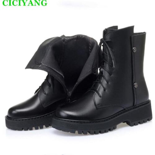 2020Fashion winter wool booties Genuine Leather Wedge Martin boots Autumn single Ankle boots Womens motorcycle shoes Plus size
