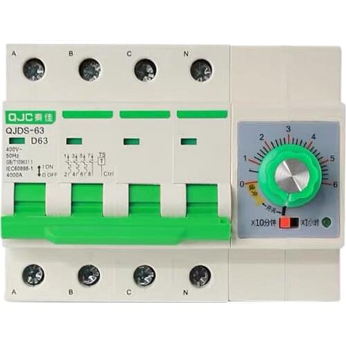 3 phase 4 wire 380V 32A,63A overload protect circuit breaker with timer function 0-60min 0-6h din type 380V timer switch