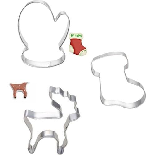 3pcs Gloves Sock Elk Modeling Christmas Gift Cookie Tools Cutter Mould Biscuit Press Icing Set Stamp Mold Stainless Steel Cutter