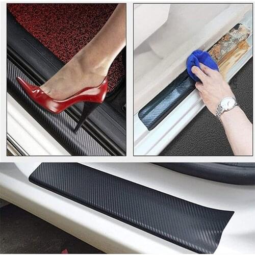 4PCS 3D Car Stickers Sill Scuff Anti Scratch Door Entry Guards Threshold Strip Carbon Fiber Film Car Styling Accessories