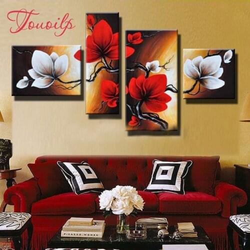 4 Piece Magnolia flower,5d Diamond Embroidery picture decor,5D Diy Diamond Painting Needlework Cross Stitch Mosaic Stickers Gift