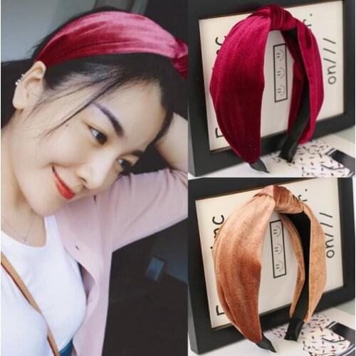 50pcs/lot DIY Simple Multi Pleuche Pure Colore Head Bands Tie Knot Wide HeadBands Hair Styling Tools Accessory HA1562