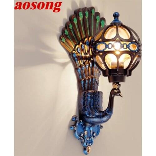 AOSONG Outdoor Wall Sconces Lamp Classical LED Peacock Light Waterproof Home Decorative For Porch