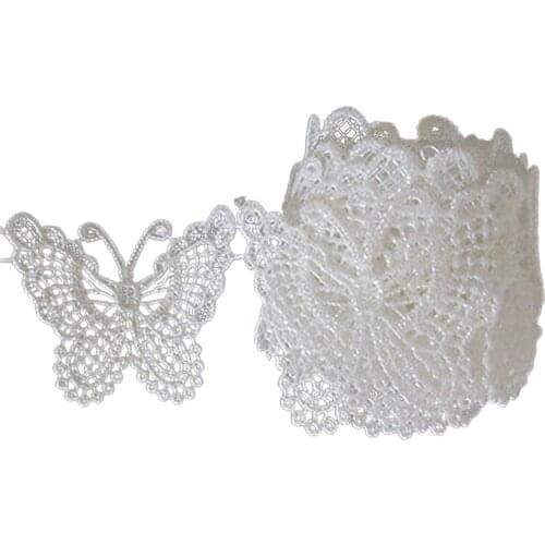New 1m modern Vintage Rolled Up White Butterfly Lace Plain Stitch Embroidery Edge Trim Embroidery Applique for Sewing Craft