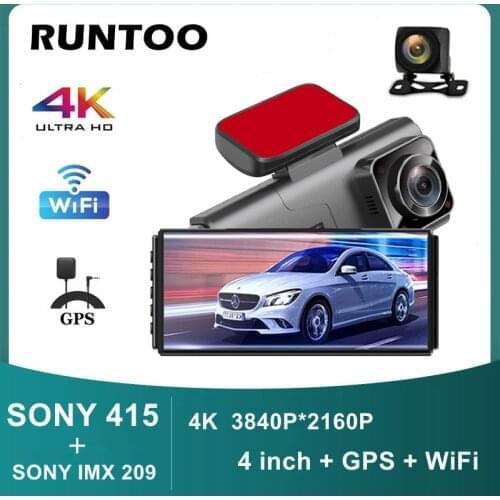 Car DVR 2160P 4" 4K Sony IMX415 Rear View Mirror Camera GPS FHD 1080P Rear Camera Dash Cam Video Recorder Registrar with Mount