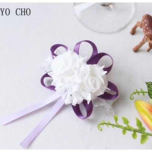 YO CHO Wrist Corsage Wedding Bracelet for Bridesmaid Brides Hand Flower Foam Roses White Wedding Bracelet for Guests Accessories