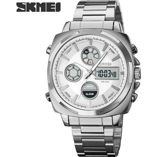 SKMEI Original Mens Watches Full Steel Led Electronic Watches Luxury 2Time Chrono Digital Clock Sports Wristwatch Waterproof