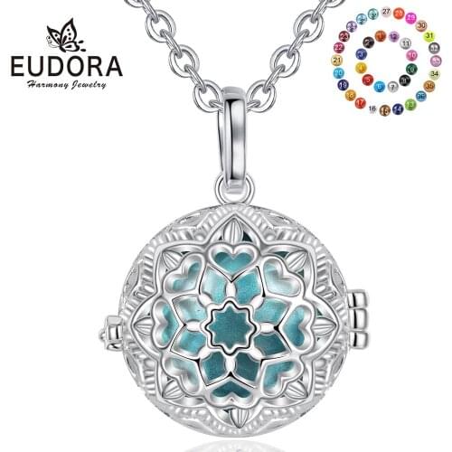 Eudora 20mm Harmony Bola Ball Flower Cage Pendant Hollow DIY long Necklace fit Color Chime Ball Jewelry For Women K375