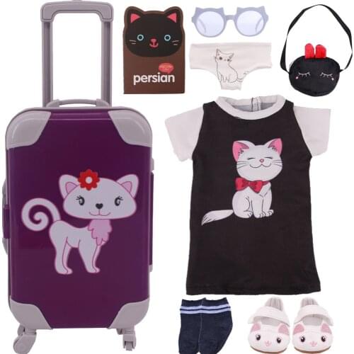 Cute Kitty Cat Series T-Shirt,Suitcase,Shoes,Underwear,Glasses For 18Inch American Doll,43Cm Nicole Baby,Girl Doll Clothes,Gifts