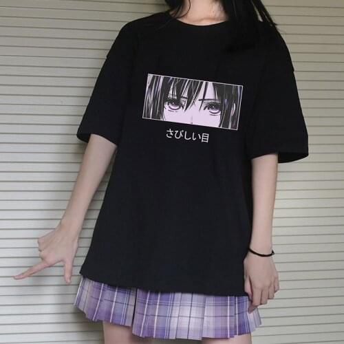 Japanese gothic eyes anime t-shirt summer Harajuku cotton top loose Ulzzang M-2XL fashion cartoon tees streetwear women clothing