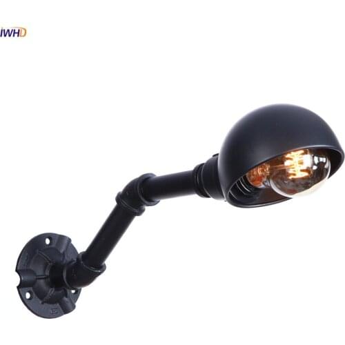 IWHD Black Water Pipe Vintage Wall Lamp Bedroom Bar Mirror Stair Loft Decor Industial Retro Wall Light Sconce Aplique Pared LED
