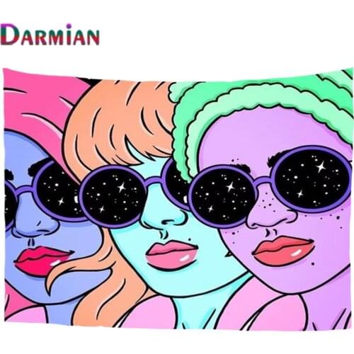 DARMIAN Painting Style Girls Illustration Tapestry Home Decoration Wall Blanket Tapestry Bedroom Polyester Fabric Wall Hanging