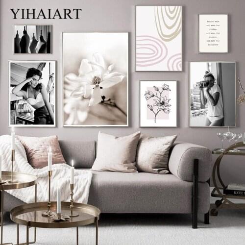 Black White Sexy Girl Print Fashion Photography Painting Flower Line Drawing Abstract Picture Modern Home Decor