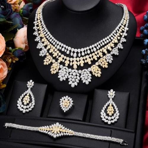 High Quality Gorgeous Luxury Charm Firework Big Drop Necklace Earrings for Noble Luxury Women Bridal Wedding Party Jewelry Set