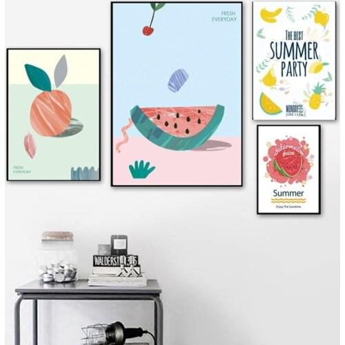 Colorful Summer Fruit Yellow Banana Pear Lemons Watermelons Pineapples Canvas Painting Wall Picture Poster Living Room Decoratio