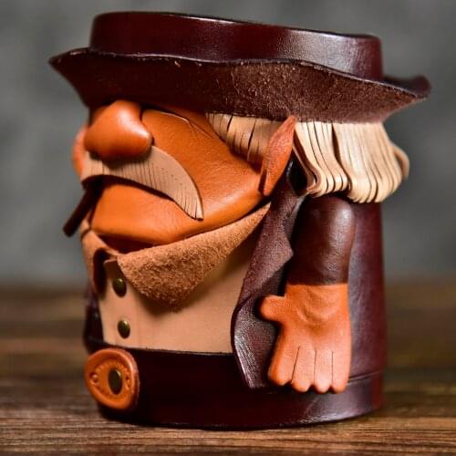 Creative Handmade Old Man Crafts Storage Box Nature Leather Multi-function Home Office Desk Stationery Organizer for Tools Pen