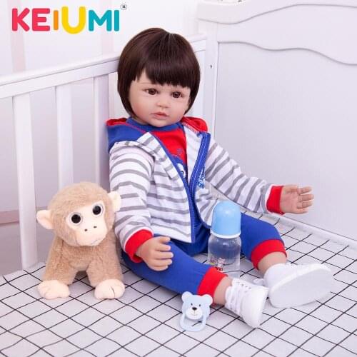 KEIUMI 24 Inch Bebe Reborn Realista Cloth Body Handsome Newborn Boy Boneca Toy Baby Doll For Chirldrens Day Birthday Gifts