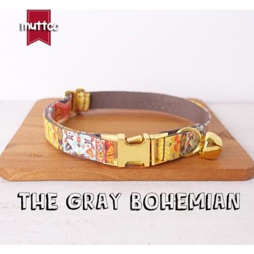 MUTTCO retail with platinum high quality metal buckle collar for cat THE GRAY BOHEMIAN design cat collar 2 sizes UCC051B