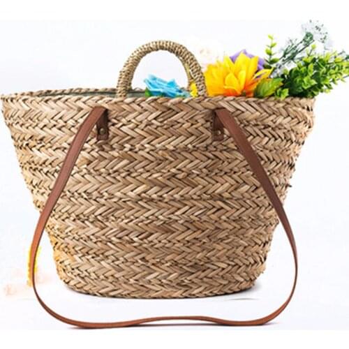 2018 new circle straw womens shoulder bag one shoulder cross body ladys beach bag big capacity Woven Round Rattan Straw Bag