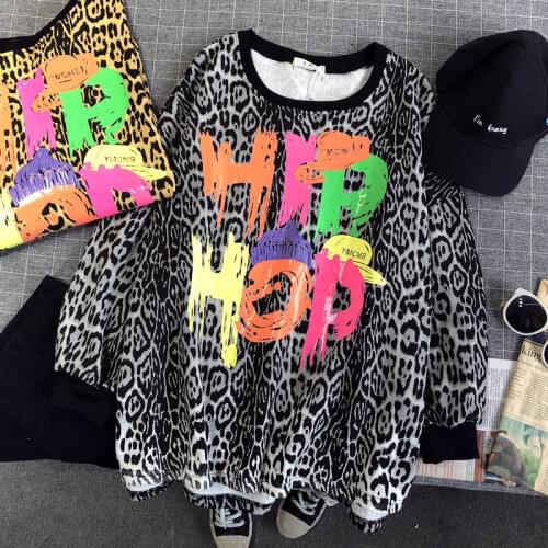 New Spring Autumn Hip Hop Leopard Sweatshirt Women Fashion Loose Thin Letter Pullovers Coat O-Neck Long Sleeve Sweatshirts Mw807