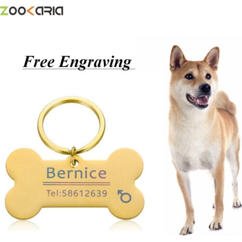 Personalized Pet Cat Dog ID Tags Bone Pet Accessories Engraved Pet ID Name Number for Cat Puppy Dog Collar Tag Pendant Keyring