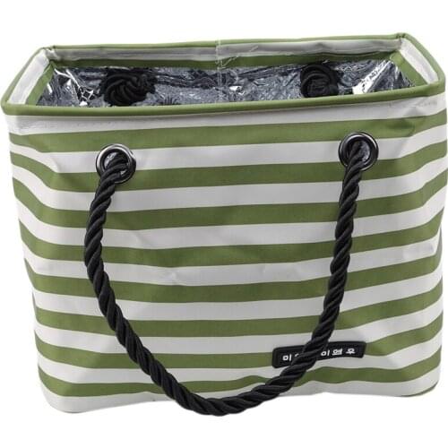 Portable Striped Insulated Storage Bag Thermal Tote Picnic Lunchbox Bath Basket Outdoor Travel Multifunction Storage Bags
