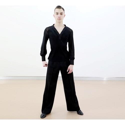 Professional Mens Dancing Tops Latin Dance Costume Velvet Tops Tap Dance Performance Black Shirt Male Practice Clothes VDB2188